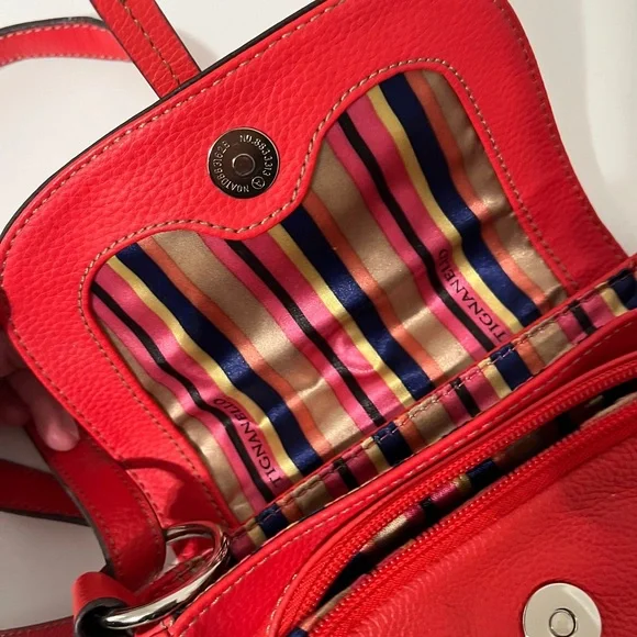 Tignanello Women’s Bright Coral Genuine Leather Statement Crossbody Bag - Picture 6 of 7